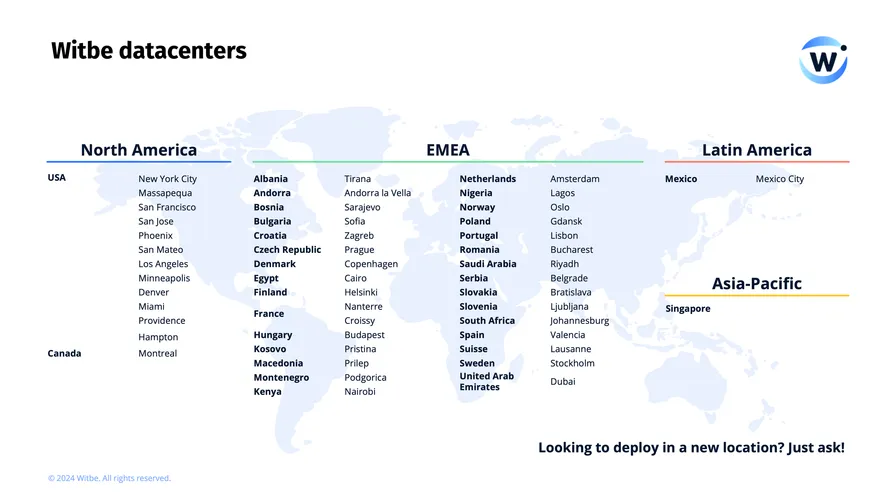 Locations of Witbe datacenters worldwide