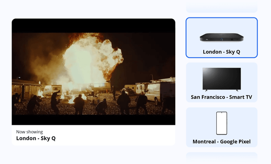 Witbe Agentic AI real-device monitoring showing live playback on Sky Q in London with device selection options.