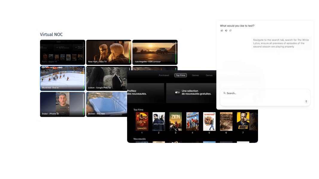 Witbe Agentic AI automating goal-based video testing with Virtual NOC device monitoring and intelligent test scenarios.